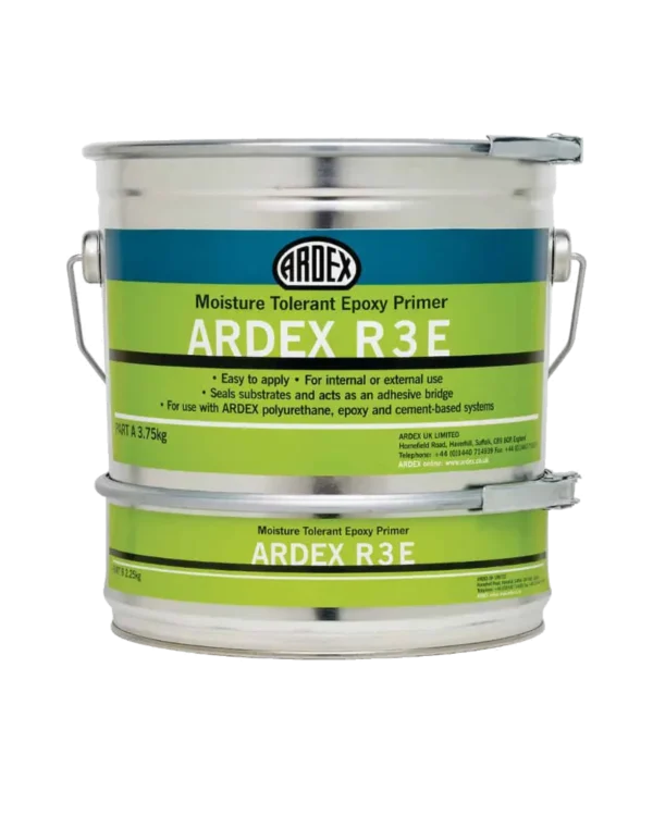 ARDEX R 3 E Moisture Tolerant Epoxy Primer is a two component solvent free epoxy resin for use on concrete and cementitious surfaces that have damp surfaces